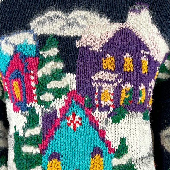 Intricate Design! HEIRLOOMS Hand Knit Ski Village Christmas Holiday Swea… - Picture 5 of 13